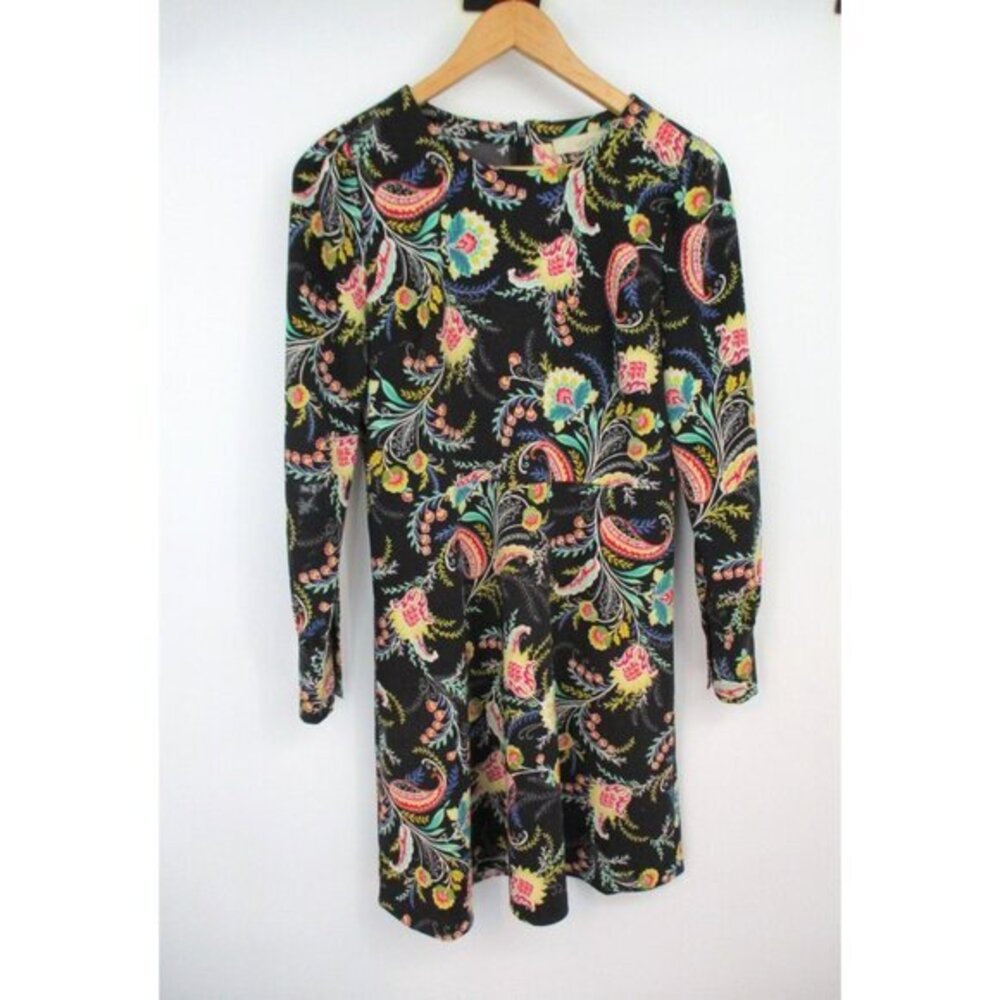 Loft Dress Womens 4 Floral Paisley Round Neck Long Sleeve Black